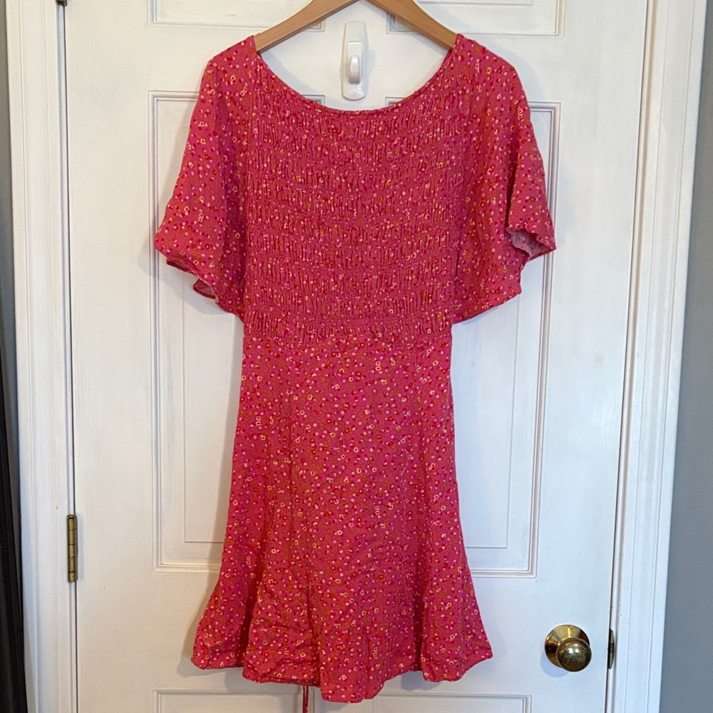 Free people medium Vibrant Pink Floral Dress excellent t